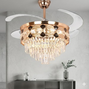 Premium Gold Crystal LED <b>Ceiling</b> Fan with Retractable Blades <b>Remote</b> <b>Control</b> Silent Chandelier <b>Light</b> for Home Decor - Product Image 2