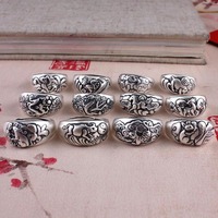 Bague réglable de haute qualité, style rétro vintage, en cuivre plaqué argent thaïlandais S925, avec signe de bénédiction et animal du zodiaque chinois porte-bonheur des 12 signes