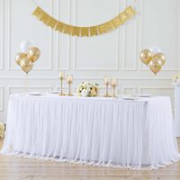 Nouvelle jupe de table rectangulaire en mousseline tissée blanche à volants, nappe personnalisable pour mariage, dessert, baby shower, décoration de table