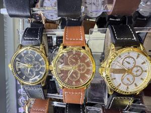 Orologio da uomo analogico al quarzo con cronografo, cinturino in pelle, cassa rotonda, colori misti oro giallo - Product Image 3