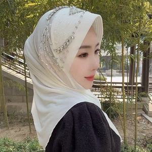 Mütevazı malezya zarif güzel ziyafet yaz başörtüsü anında parti kadınlar için elmas taş elbise hicap hwomen - Product Image 4