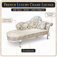 Chaise longue brodée en tissu français, style néoclassique européen de luxe, fauteuil paresseux en bois massif, mobilier de villa brodé