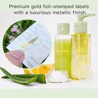 Reise-Toilettenartikel-Etiketten Langlebige Premium-Goldfolien-geprägte PVC-Aufkleber Wasserdicht Transparent Umweltfreundlich Recycelbar Wiederverwendbar
