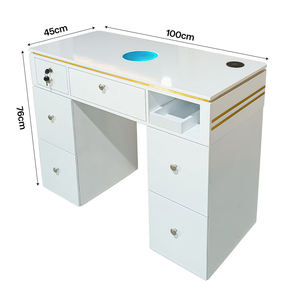 Table de manucure en bois blanc brillant avec rangement, mobilier de salon de manucure, vente chaude - Product Image 2