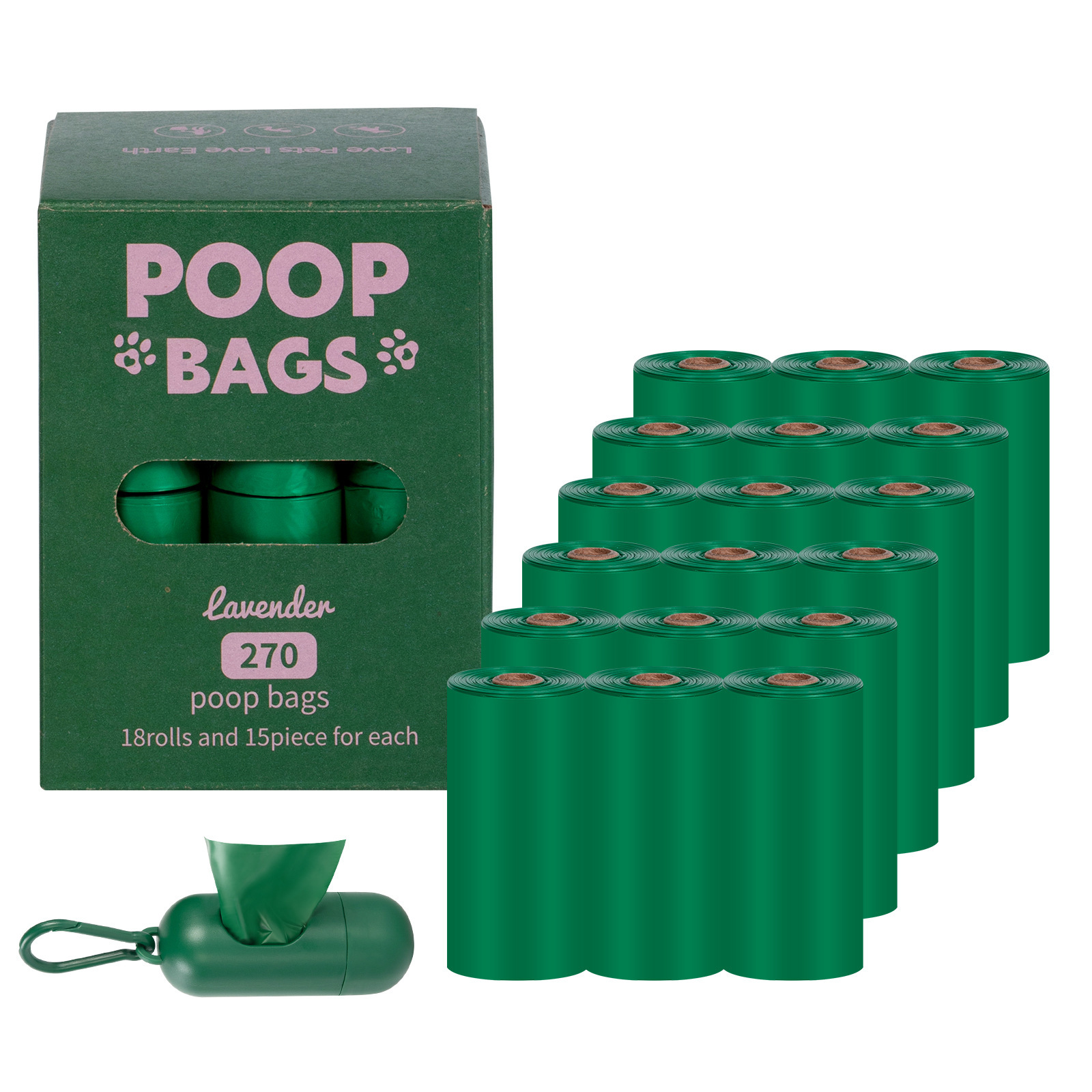 Boîte de 18 rouleaux verts + Distributeur