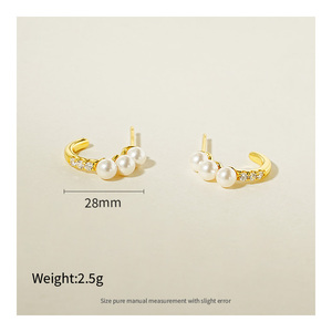 Orecchini a cerchio con perline in argento <span class=keywords><strong>925</strong></span> alla moda con perla a forma di C, squisiti gioielli raffinati per feste quotidiane, regali alla moda in oro - Product Image 4