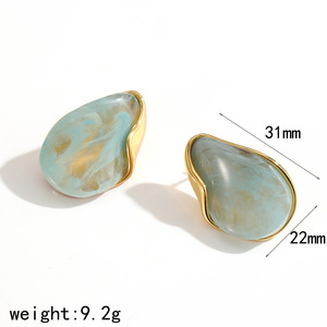 ต่างหูเรซิ่นทรงหยดน้ำ ดีไซน์เรขาคณิตแบบไม่สมมาตร ตัวเรือนสแตนเลสสตีล สำหรับผู้หญิง แฟชั่นเครื่องประดับสำหรับงานปาร์ตี้ - Product Image 5