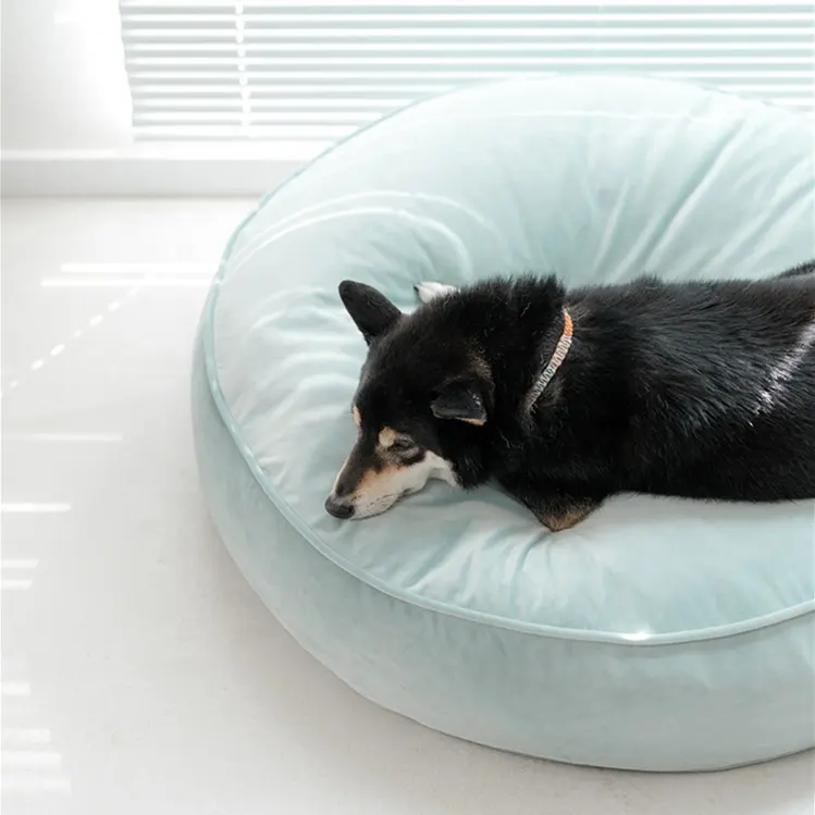 Perro de lujo cama de terciopelo suave sofá del animal doméstico ronda cama para perro con cubierta desmontable disponible en varios colores