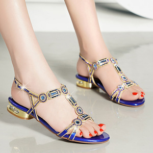 <span class=keywords><strong>Sandalias</strong></span> Xuanhui de Verano con Tacón Bajo de 2.5cm, de Cuero Genuino, Color <span class=keywords><strong>Verde</strong></span> <span class=keywords><strong>Esmeralda</strong></span>, con Pedrería y Correa en T para Mujer - Product Image 4