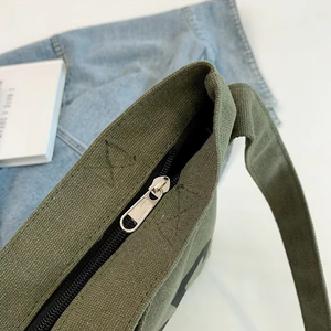 กระเป๋าผ้าแคนวาสสะพายข้างลายตัวอักษรวินเทจขนาดใหญ่ พร้อมโลโก้แบรนด์พิมพ์ลาย - Product Image 4