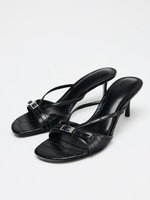 ZA Nouvelles sandales à talon aiguille et bout ouvert, ornées de boucles, noires, élégantes, à enfiler, pour femme, chaussures d'été à talons hauts