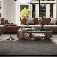 Table basse carrée de luxe en marbre avec rangement et table d'appoint ronde assortie