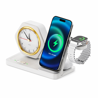 Support de charge sans fil 15W avec horloge, veilleuse et indicateur LED, design pliable pour téléphones portables, écouteurs et montres connectées