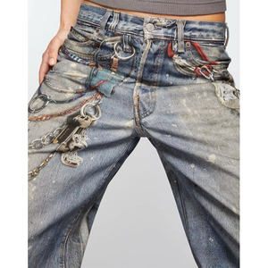 <span class=keywords><strong>Jean</strong></span> baggy vintage Huanqiu pour <span class=keywords><strong>homme</strong></span>, bleu délavé, coupe droite, jambe large, en denim épais et tendance - Product Image 3