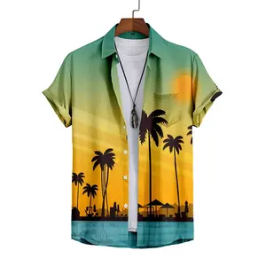 2024 летняя новая мужская гавайская рубашка-поло с желтыми лацканами и принтом кокосовой пальмы, лидер продаж