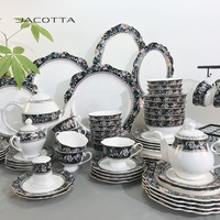 Vente en gros de vaisselle en céramique assiette bol à fleurs noir nordique personnalisée ensembles de vaisselle de restaurant en porcelaine