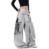 Pantalon de survêtement mi-long décontracté pour homme, style rétro urbain, avec imprimé lettres, à lacets, coupe superposée, coupe courbée, léger, pour printemps automne, coupe ample et jambe large