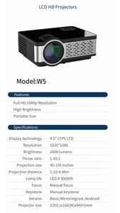 Full HD 1080P 4K <b>Android</b> Smart Portable LCD <b>Projector</b> With WiFi Stereo Speakers Built-in 64GB Storage W5 Mini Led Dlp Short Dist - Product Image 4