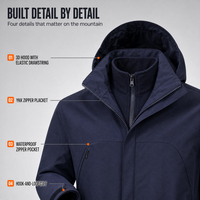 Veste d'hiver 3 en 1 pour homme, imperméable, coupe-vent, pour la randonnée en plein air, doublure en polaire, thermique, ski, capuche amovible, logo personnalisé OEM