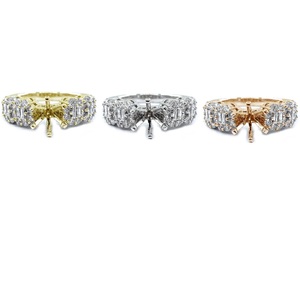 Magnifique bague de fiançailles et de mariage en or blanc massif 18 carats avec diamant véritable 1 carat taille baguette, semi-monture pour femme, vente en gros - Product Image 4