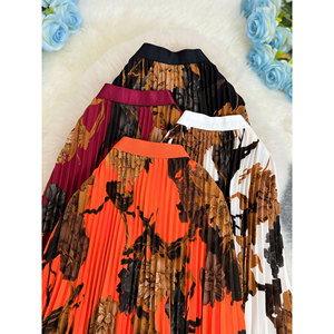 Robe vintage haut de gamme imprimée de fleurs végétales, taille <span class=keywords><strong>empire</strong></span>, infroissable, plissée, coupe trapèze, pour l'été, style Europe, Amérique, Afrique du Sud - Product Image 2