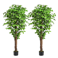 Keeplush Ensemble de 2 arbres artificiels Ficus de 6,2 pieds (74 pouces) de haut avec troncs en bois véritable et branches pliables - Décoration d'intérieur réaliste