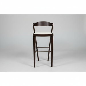 Modern Classic Wooden Bar <b>Stool</b> with Curved Backrest Upholstered <b>Seat</b> Steel Frame High Chair for Home Hotel Dining Outdoor Use - Product Image 2