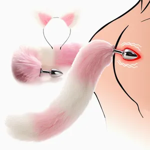 Women Funny False Fox Tail With Stainless Steel Plug Romance Game Toy