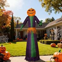Déguisement gonflable géant Jack O Reaper Halloween avec lumière LED intégrée, robe violette, tête de citrouille, fantôme gonflable d'Halloween