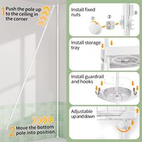Organisateur de douche d'angle rotatif à 360° pour porte, avec barre de tension - Étagères murales modernes en métal inoxydable réglables à 4 niveaux en plastique