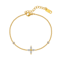 Bracelet CZ étoile à quatre branches en acier inoxydable 304, chaîne fine dorée, breloque centrale en zircon cubique marquise, bracelet étanche