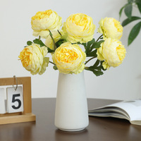 Fleur artificielle de renoncule rose à tige unique en soie, fausse fleur de ménche avec feuilles vertes pour vase de mariage et décoration florale d'intérieur (vente en gros)