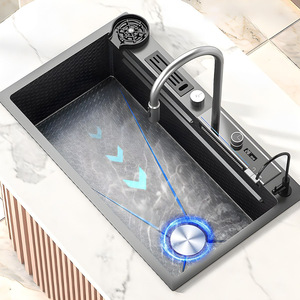 Digital Intelligent Modern Design <strong>Kitchen</strong> Sink Double Waterfall Stainless Steel Bowl <strong>Apron</strong> Front Workstation Faucet Soap - Product Image 4