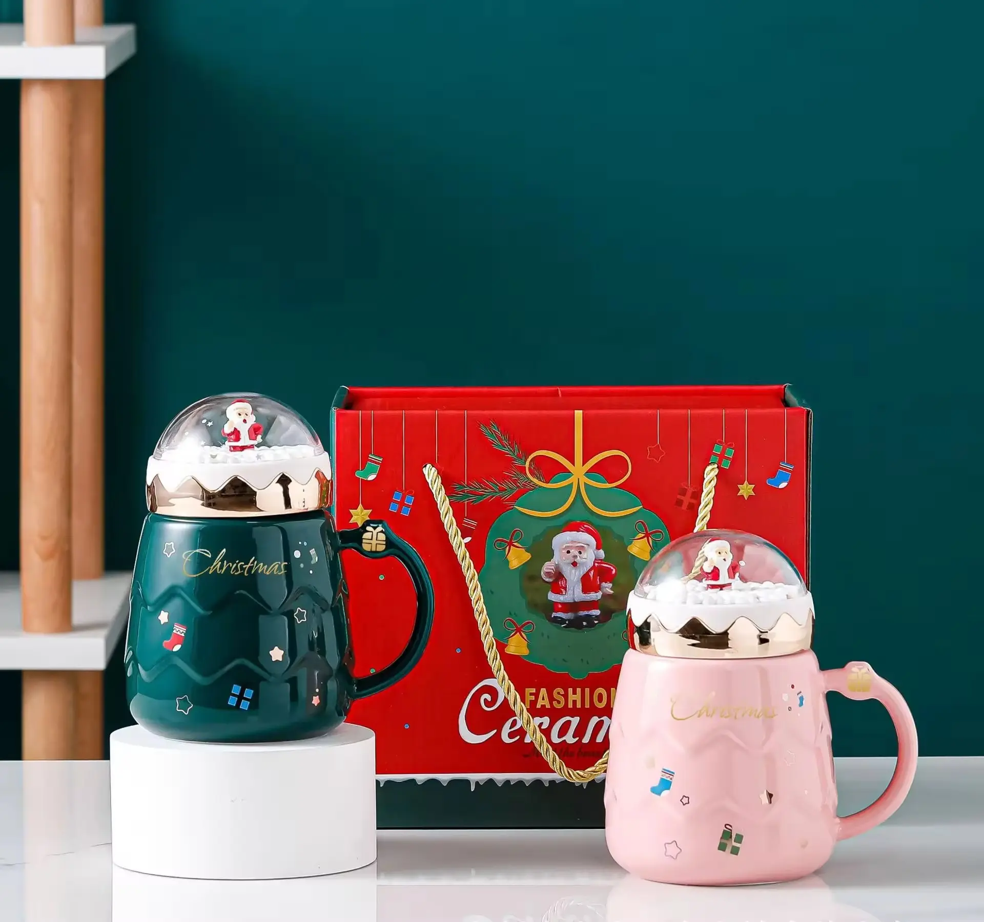 High Quality Santa cup with couple mugs cute cup Ceramic Coffee Mug ceramic christmas mug With Gift Box