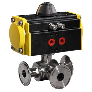 Válvula de Bola Neumática de Acero Inoxidable de Grado Alimenticio Sanitario de 3 Vías con Conexión Tri-Clamp - Product Image 4