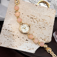 Jam Tangan Gelang Wanita Mewah Ringan Vintage Jam Tangan Kuarsa Baja Emas Permata Onyx Hijau Giok Mata Harimau Hadiah Perhiasan Ulang Tahun Valentine