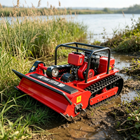 SHANNENG Nouveau Robot Tondeuse à Gazon Télécommandé R100 Zéro Turn Robuste Moteur Brushless 850W 45 °   Escalade pour les zones montagneuses