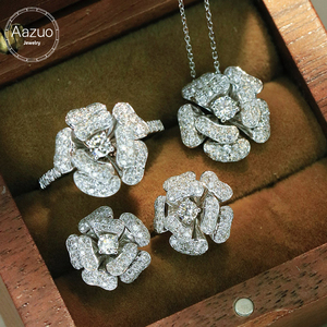 อาซูโอ ลักชัวรี ดีไซน์ชุดเครื่องประดับดอกไม้เพชรแท้ทองคำขาว 18k สำหรับผู้หญิง งานเลี้ยงระดับสูง - Product Image 1