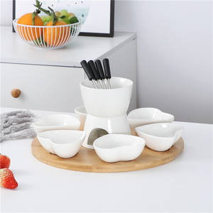 Pots à <span class=keywords><strong>fondue</strong></span> en céramique de haute qualité, écologiques, personnalisés, pour restaurant, chauffe-beurre, chauffe-chocolat, chauffe-fromage, avec couvercle en bambou - Product Image 2
