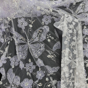 Vendita calda francese lussuoso 3d farfalla Design Tulle tessuto di pizzo ricamato con paillettes e perline per abito da sposa - Product Image 2