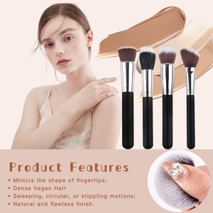 Pinceaux de maquillage pour le visage MEDELL, poils synthétiques vegan de haute qualité, manche en bois, couleur noire, étiquette privée personnalisée, 15 pièces - Product Image 4