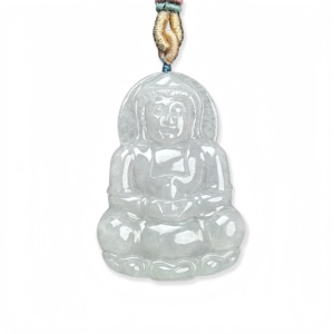 Jadeite birmane naturelle de qualité A, jadeite glacée, pendentif Guanyin Bodhisattva exquis, élégant et charmant, unisexe - Product Image 1