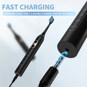 Cepillo de Dientes Sónico Eléctrico Recargable, Silencioso, 5 Modos, IPX7, 180 Días de Duración de la Batería, Temporizador, Cerdas de Nailon Dentales, <span class=keywords><strong>Negro</strong></span> - Product Image 5