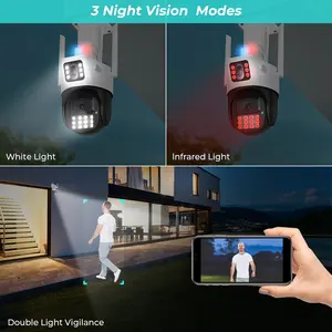 Webcam extérieure Wifi Ptz à double objectif 6Mp Smart Home Pan Tilt 360 degrés caméra Ip de sécurité sans fil avec sirène Vision nocturne colorée