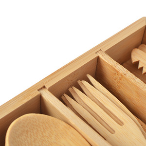 Set di posate in bambù riutilizzabili extra spesse per casa, ristoranti e negozi, con coltello, forchetta e cucchiaio in bambù - Product Image 4