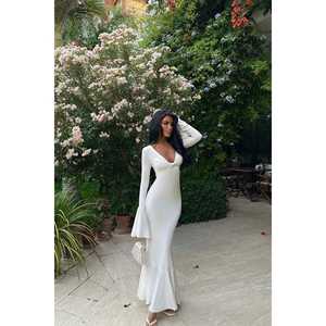 Robe blanche à manches longues de haute qualité, personnalisable, style décontracté pour soirée, translucide, élégante, unie, pour XS, XL, 6XL, pour club, printemps - Product Image 5