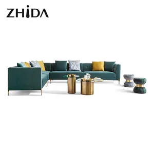 Zhida Design Sitting Room Furniture Sofa Set Villa L Shape Couch Living Room Luxury Fabric Sectional Corner Sofa Set