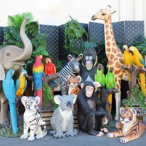 誕生日パーティーの装飾等身大樹脂動物キリン像グラスファイバーサファリ象の小道具ジャングルテーマパーティー