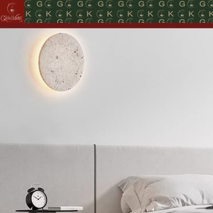 Lámpara de Pared Circular Plana de Travertino Beige Natural para Entrada, Dormitorio o Escalera, con Retroiluminación, Diseño Personalizado OEM ODM GOLDKING - Product Image 5