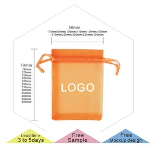 Free sample colorful organza fabric packaging drawstring pouch custom logo organza gift bag